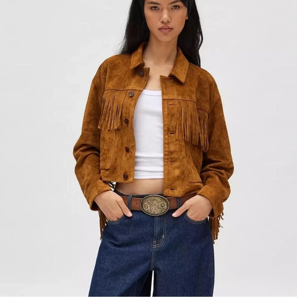 BDG Brown Suede Fringe Leather Jacket - Picture 4 of 9